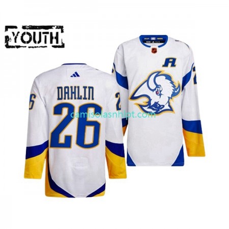 Camiseta Buffalo Sabres Rasmus Dahlin 26 Adidas 2022-2023 Reverse Retro Branco Authentic - Criança